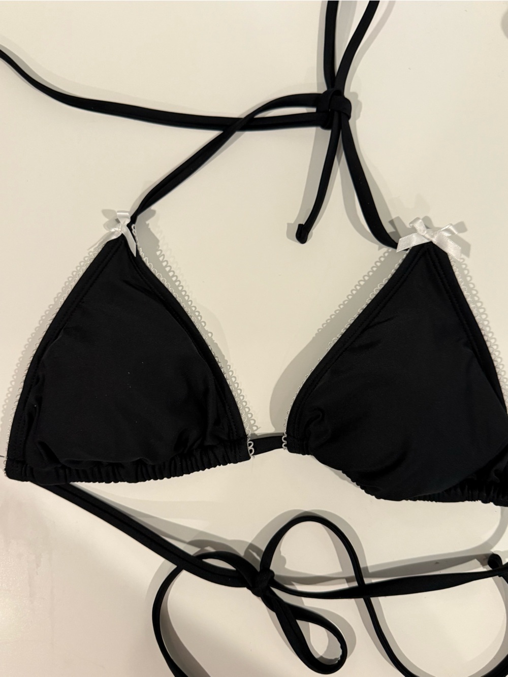 wild fable Black Triangle Bikini Top with White Lace Trim